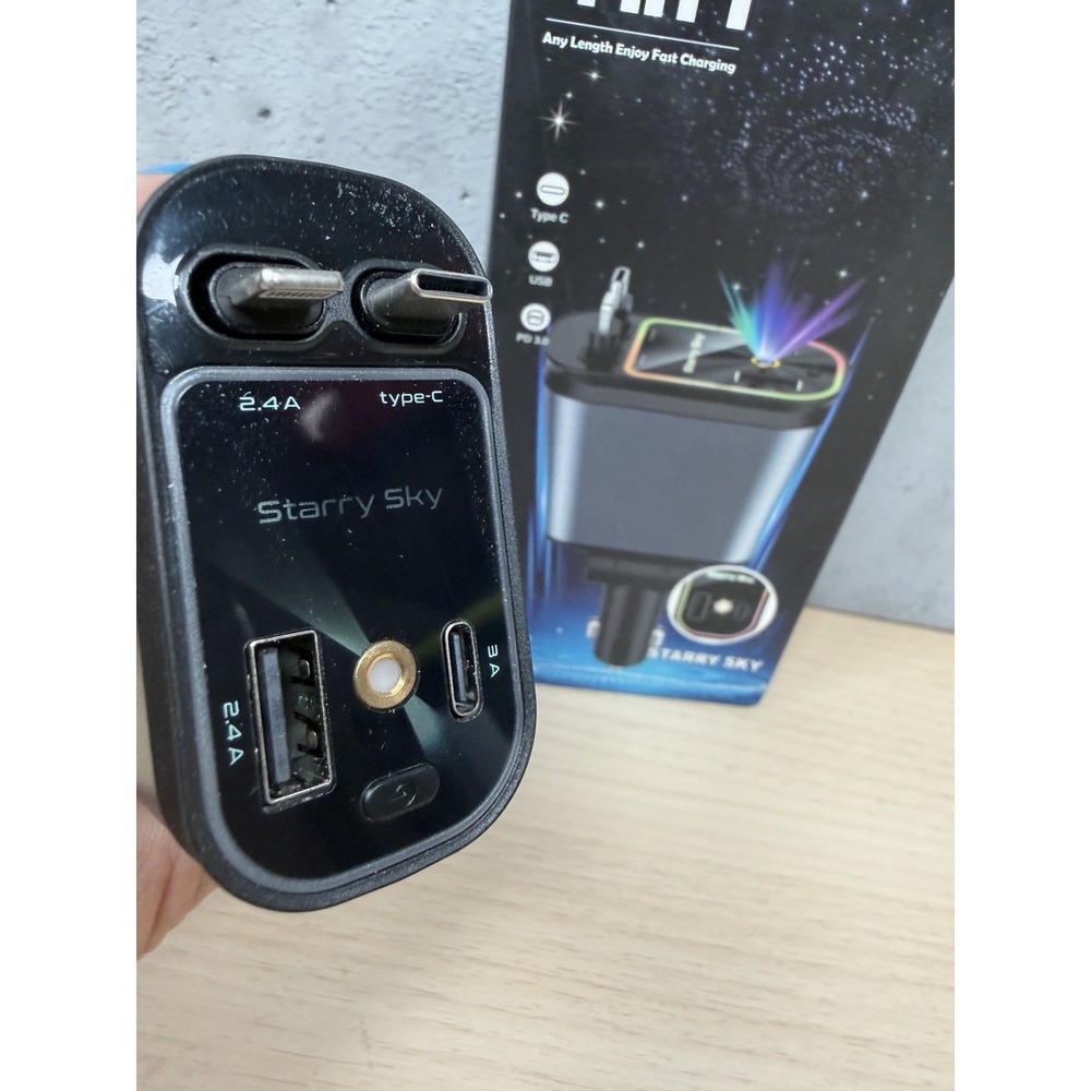4-In-1 PD30W Car Fast Charger USB Type-C Power Adapter Retractable Phone Stars